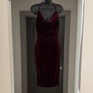 Lulu's Deep Red Backless Velvet Dress